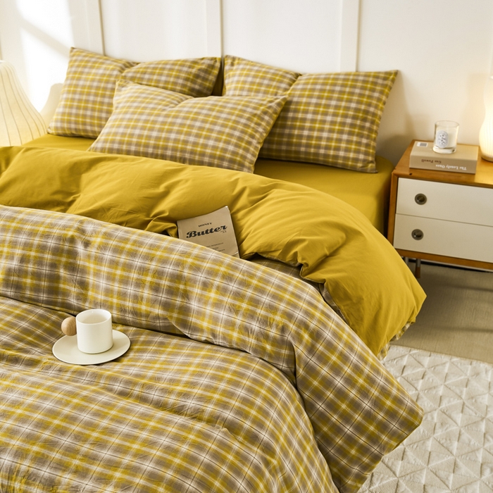 91家纺网 家纺一手货源 找家纺 凡客家居 2024新款全棉色织水洗棉被套学生宿舍 暖栀—咖