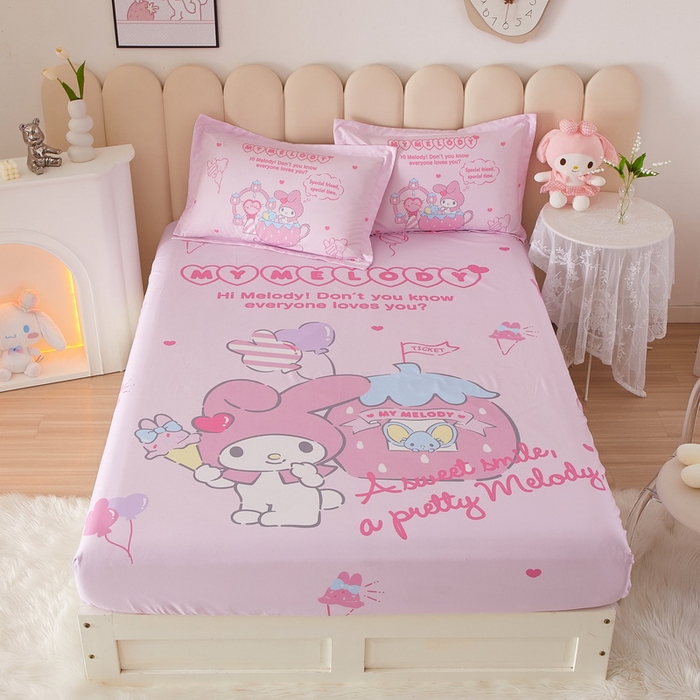 91家纺网 家纺一手货源 找家纺 蘭菲家纺 2024新款全棉大版三丽鸥卡通单床笠 花园宝宝