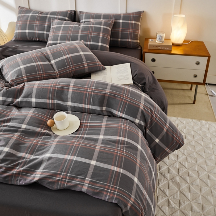 91家纺网 家纺一手货源 找家纺 凡客家居 2024新款全棉色织水洗棉被套学生宿舍 米亚—灰