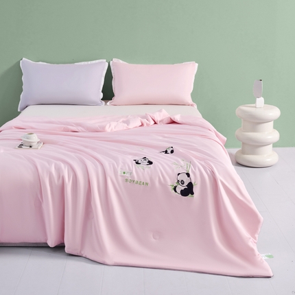 91家纺网 家纺一手货源 找家纺 锦禾穗 2024新款40支天丝绣花夏被空调被-萌仔仔 西柚粉