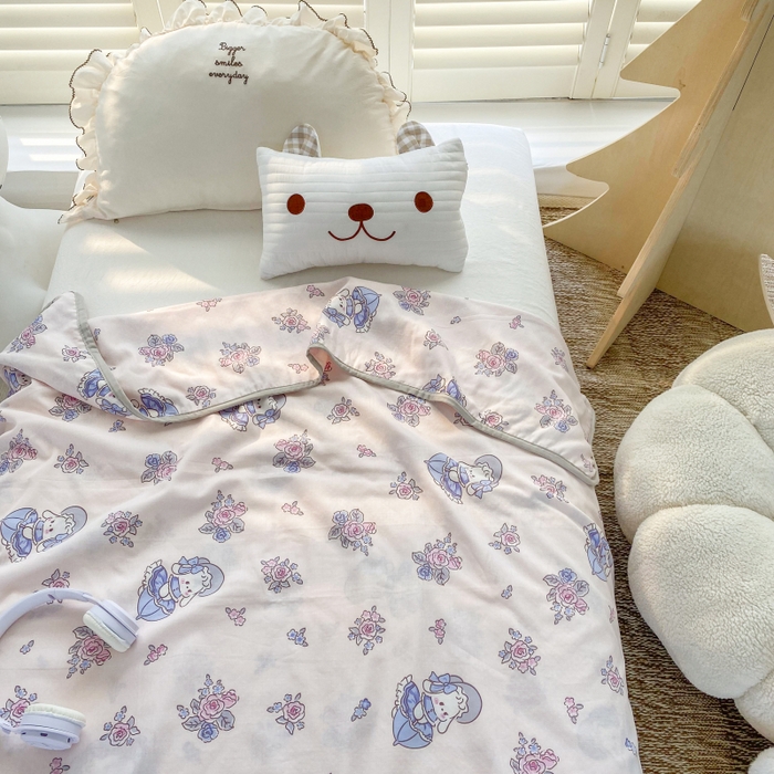 91家纺网 家纺一手货源 找家纺 潮邦 2025新款全棉双层纱多功能盖毯 雨伞兔