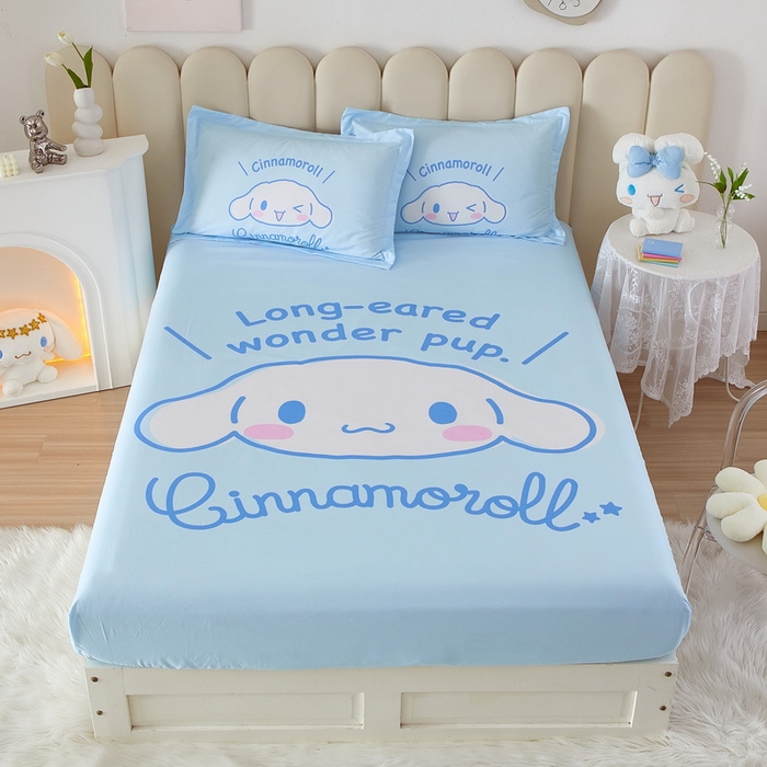 91家纺网 家纺一手货源 找家纺 蘭菲家纺 2024新款全棉大版三丽鸥卡通单床笠 肉包