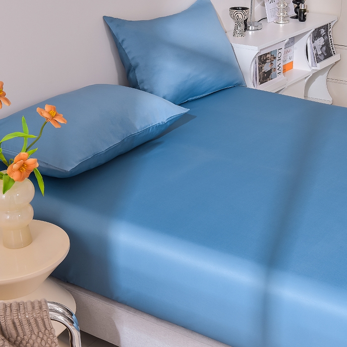 91家纺网 家纺一手货源 找家纺 简爱家纺 2025新款水洗真丝床笠单品床垫保护套床罩 冰蓝