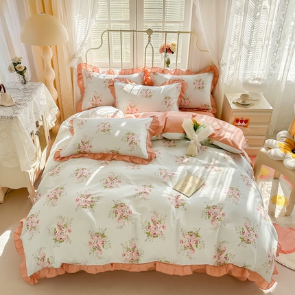 眠屿 2024新款40支全棉花边四件套 花团锦簇