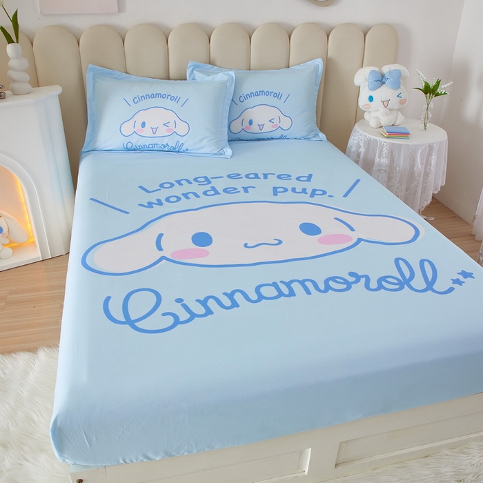 91家纺网 家纺一手货源 找家纺 蘭菲家纺 2024新款全棉大版三丽鸥卡通单床笠 肉包