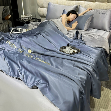 梦镜家纺 2025新款凉感丝刺绣系列夏被 优雅紫+山灰