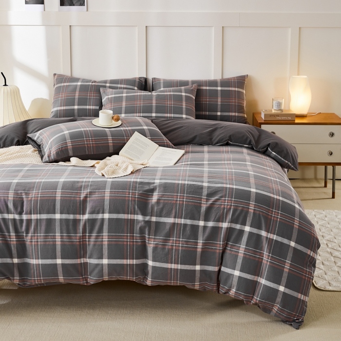 91家纺网 家纺一手货源 找家纺 凡客家居 2024新款全棉色织水洗棉被套学生宿舍 米亚—灰