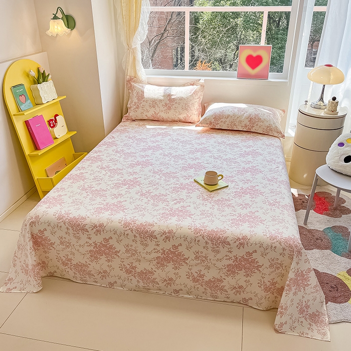 91家纺网 家纺一手货源 找家纺 绵庭家纺 2024新款AB版12868全棉印花单床单 藤蔓花影-粉