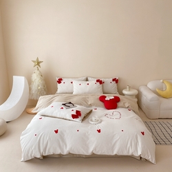 91家纺网 家纺一手货源 找家纺 （总）朗莎 2024新款40S水洗棉四件套,爱心米奇,粉猪猪