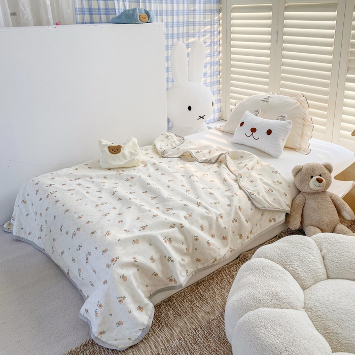 91家纺网 家纺一手货源 找家纺 潮邦 2025新款全棉双层纱多功能盖毯 秋之花