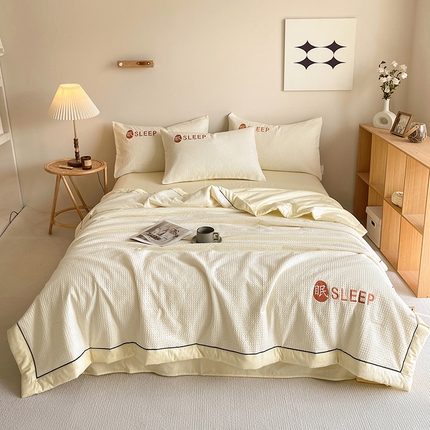 91家纺网 家纺一手货源 找家纺 眠博士 2024新款A类全棉华夫格拼角夏被套件系列 夏被-珍珠白