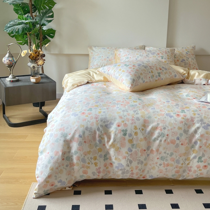 91家纺网 家纺一手货源 找家纺 千朵 2024新款莱赛尔天丝四件套 含艺粉