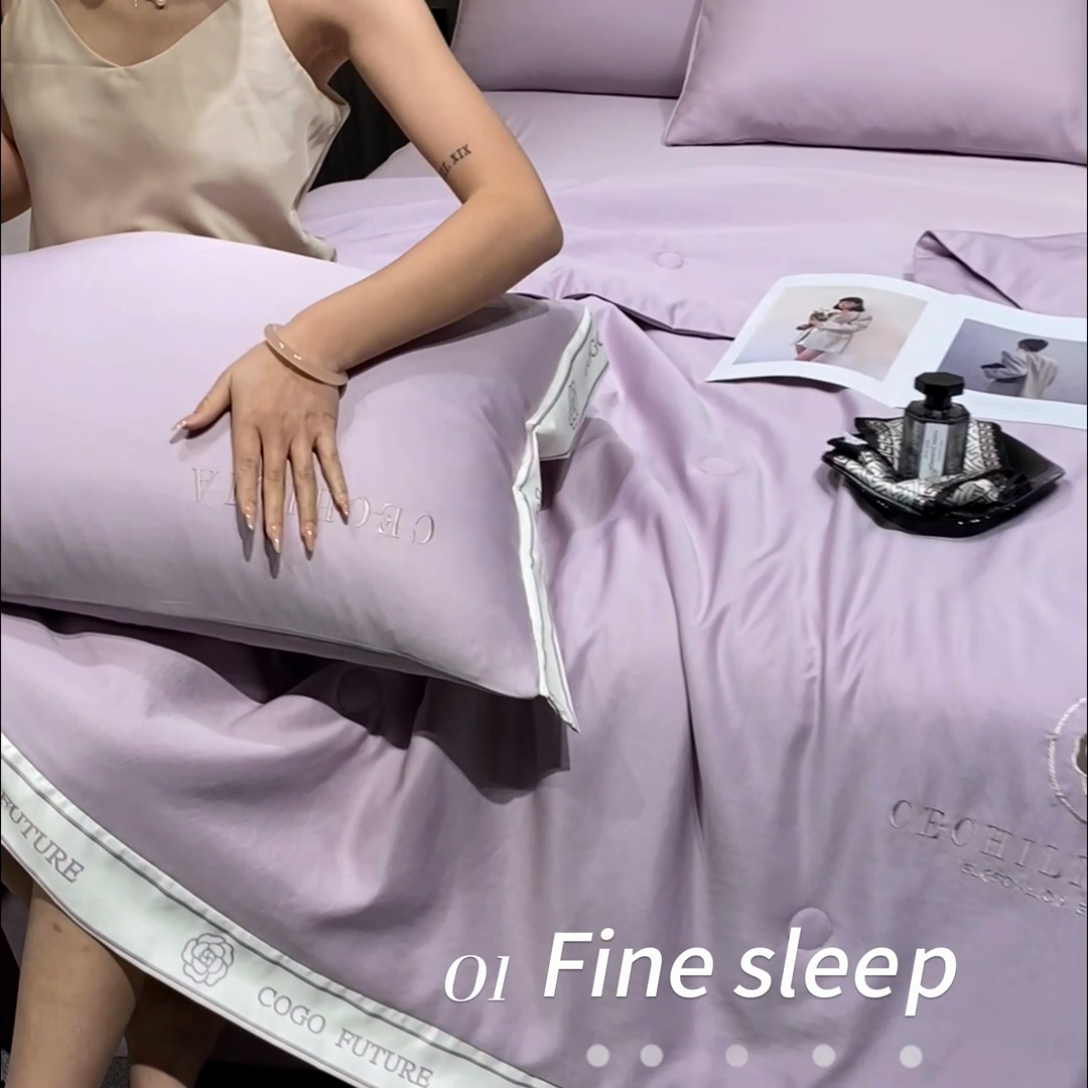 91家纺网 家纺一手货源 找家纺 2025新款 水洗真丝四件套-香蜜 香蜜-香芋紫