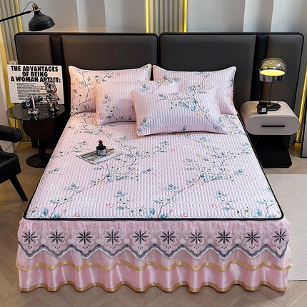 91家纺网 家纺一手货源 找家纺 （总）情恒家纺 2025新款可脱卸印花夹棉冰丝凉席三件套