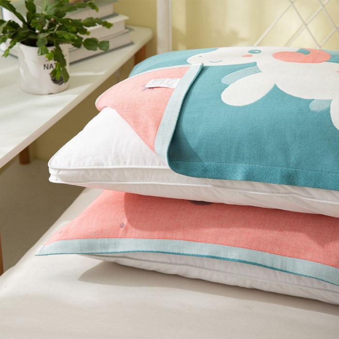 91家纺网 家纺一手货源 找家纺 朴尔家纺-毛巾被 2024新款卡通风格全棉四层纱布枕巾 飞马-绿