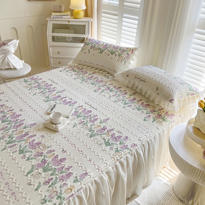 91家纺网 家纺一手货源 找家纺 慕澄家纺 2024新款小版印花床裙款乳胶凉席三件套 床裙款-紫色浪漫