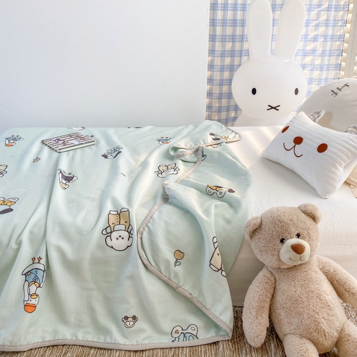 91家纺网 家纺一手货源 找家纺 潮邦 2025新款全棉双层纱多功能盖毯 动物派