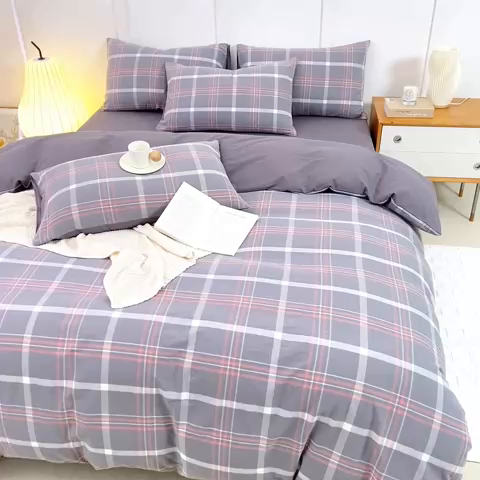 91家纺网 家纺一手货源 找家纺 凡客家居 2024新款全棉色织水洗棉被套学生宿舍 米亚—灰