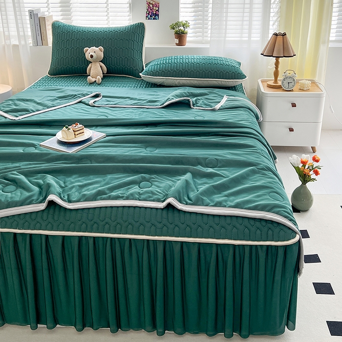 91家纺网 家纺一手货源 找家纺 爱洛 2024新款凉感丝乳胶凉席夏被四件套夏凉被空调被乳胶席 墨绿