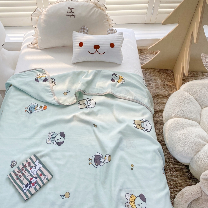 91家纺网 家纺一手货源 找家纺 潮邦 2025新款全棉双层纱多功能盖毯 动物派