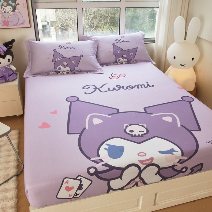 91家纺网 家纺一手货源 找家纺 蘭菲家纺 2024新款全棉大版三丽鸥卡通单床笠 库小咪