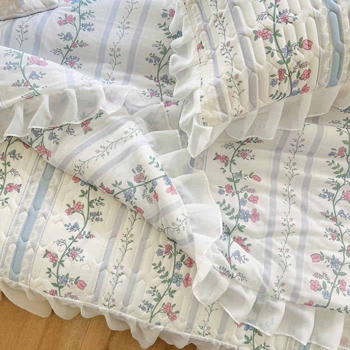 91家纺网 家纺一手货源 找家纺 慕澄家纺 2024新款小版印花床裙款乳胶凉席凉感丝夏被四件套 床裙款-花藤