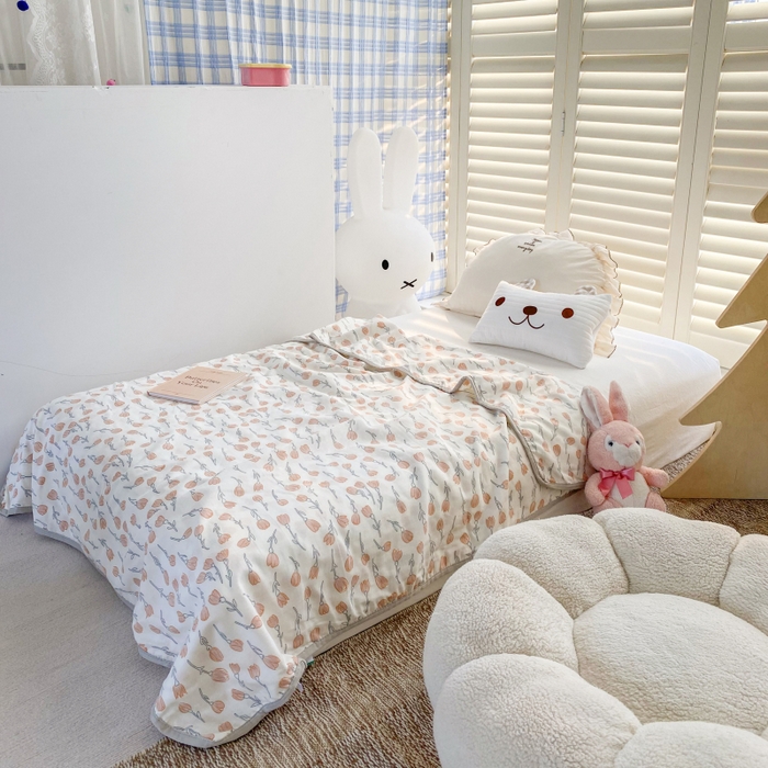 91家纺网 家纺一手货源 找家纺 潮邦 2025新款全棉双层纱多功能盖毯 白露-白