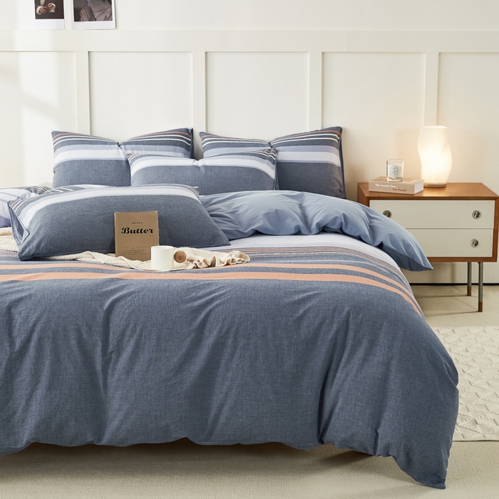 91家纺网 家纺一手货源 找家纺 凡客家居 全棉色织水洗棉四件套学生宿舍三件套 安迪—桔