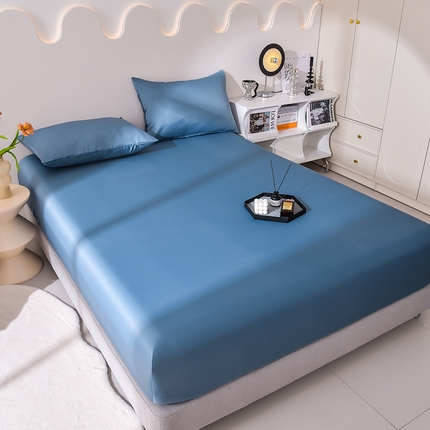 简爱家纺 2025新款水洗真丝床笠单品床垫保护套床罩 冰蓝