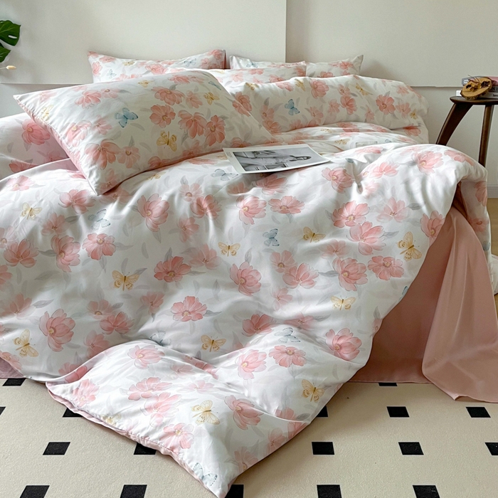 91家纺网 家纺一手货源 找家纺 千朵 2024新款莱赛尔天丝四件套 妙花粉