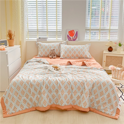 91家纺网 家纺一手货源 找家纺 （总）梵克保罗 2024新款春夏水洗棉麻双层纱夏被四件套