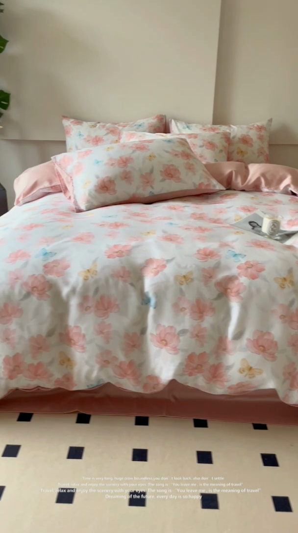 91家纺网 家纺一手货源 找家纺 千朵 2024新款莱赛尔天丝四件套 妙花粉