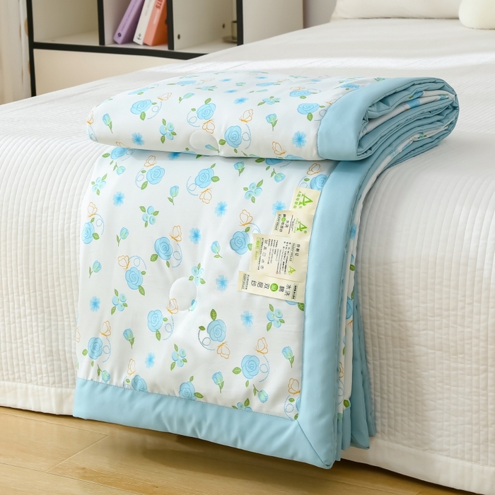 91家纺网 家纺一手货源 找家纺 爱宝被业 2025新款水洗棉麻双层纱夏凉被兰花朵朵