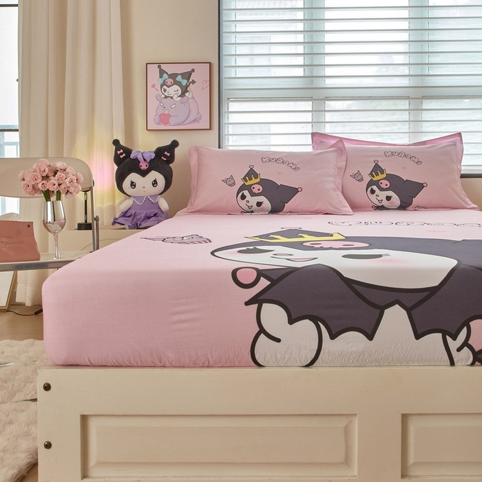 91家纺网 家纺一手货源 找家纺 蘭菲家纺 2024新款全棉大版三丽鸥卡通单床笠 粉巴库