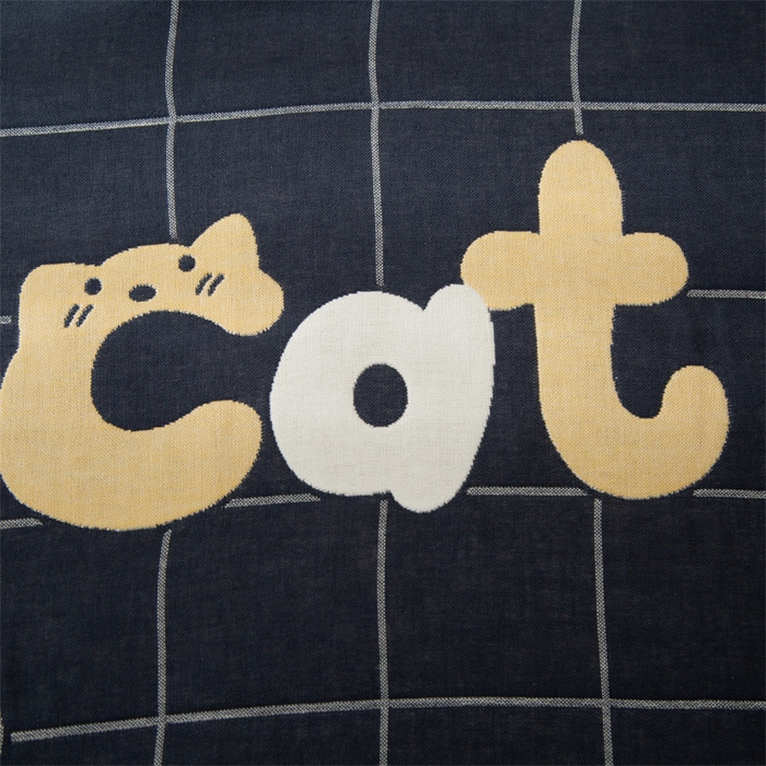 91家纺网 家纺一手货源 找家纺 朴尔家纺-毛巾被 2024新款卡通风格全棉四层纱布枕巾 cat-藏青