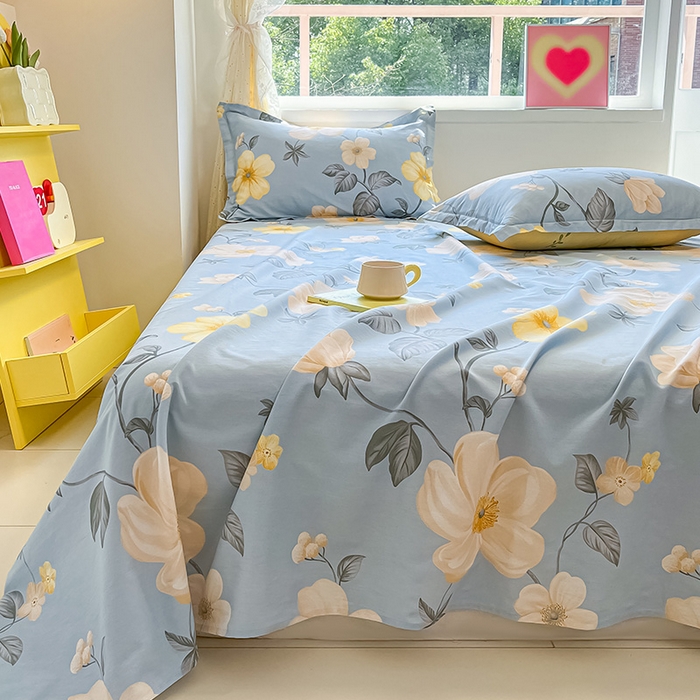 91家纺网 家纺一手货源 找家纺 绵庭家纺 2024新款AB版12868全棉印花单床单 雅致花都