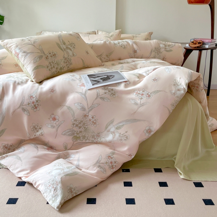 91家纺网 家纺一手货源 找家纺 千朵 2024新款莱赛尔天丝四件套 曲意米