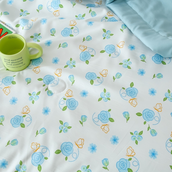 91家纺网 家纺一手货源 找家纺 爱宝被业 2025新款水洗棉麻双层纱夏凉被兰花朵朵