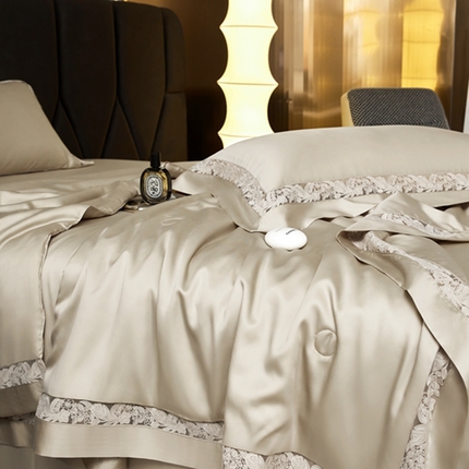 榻尚家居 2024新款天丝棉镂空夏被四件套-云绡系列 云绡-金芥天丝棉夏被四件套