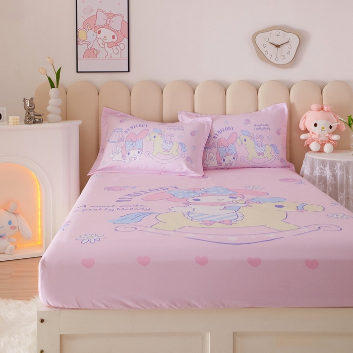 91家纺网 家纺一手货源 找家纺 蘭菲家纺 2024新款全棉大版三丽鸥卡通单床笠 小乐乐