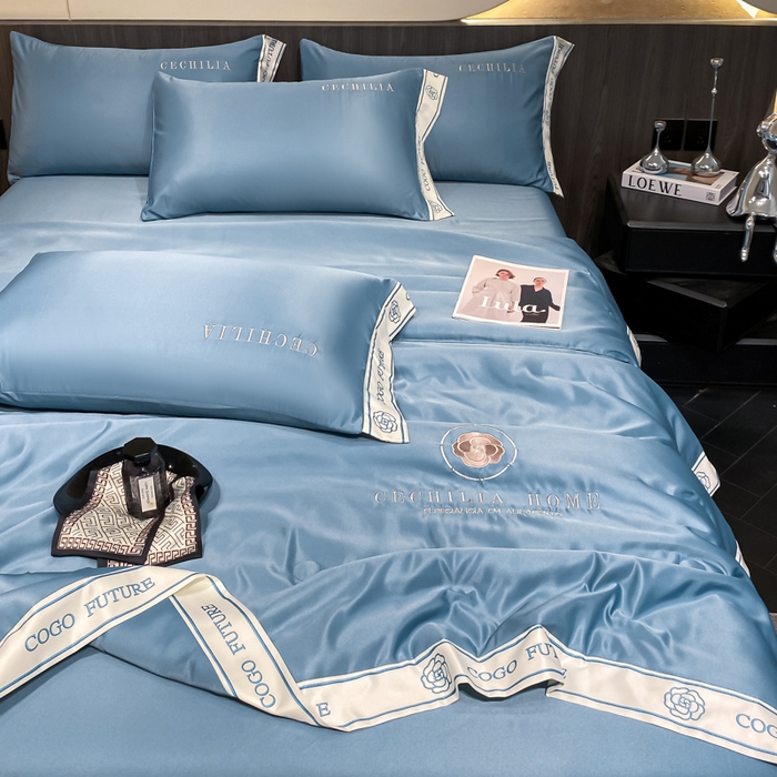 91家纺网 家纺一手货源 找家纺 2025新款 水洗真丝四件套-香蜜 香蜜-海水蓝