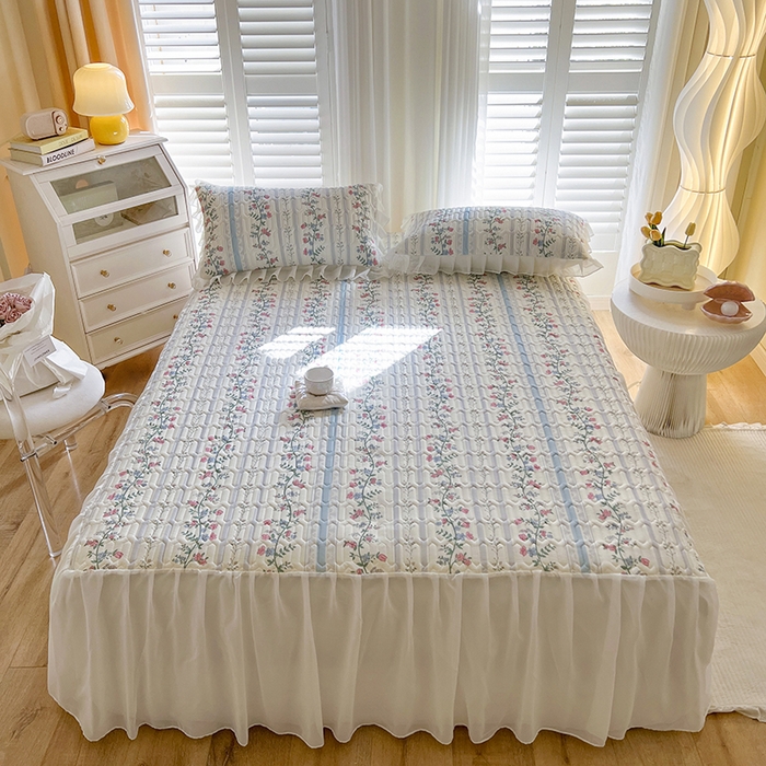 91家纺网 家纺一手货源 找家纺 慕澄家纺 2024新款小版印花床裙款乳胶凉席三件套 床裙款-花藤