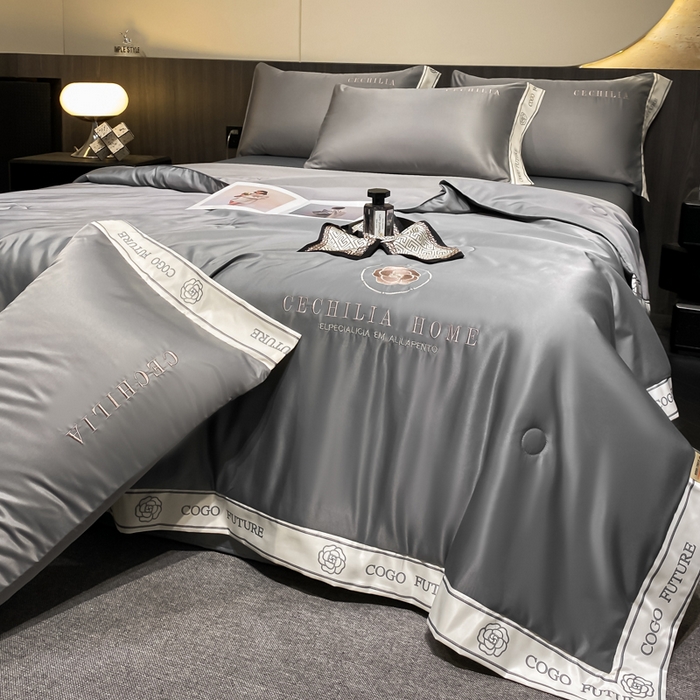 91家纺网 家纺一手货源 找家纺 2025新款 水洗真丝四件套-香蜜 香蜜-高级灰