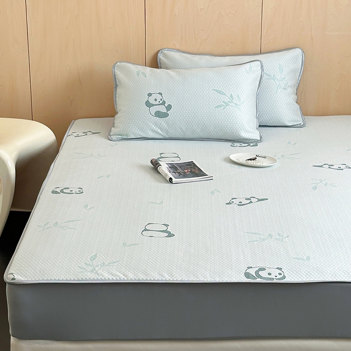 91家纺网 家纺一手货源 找家纺 顾里家纺 新款冰豆豆立体提花软席床笠款 国宝熊猫绿