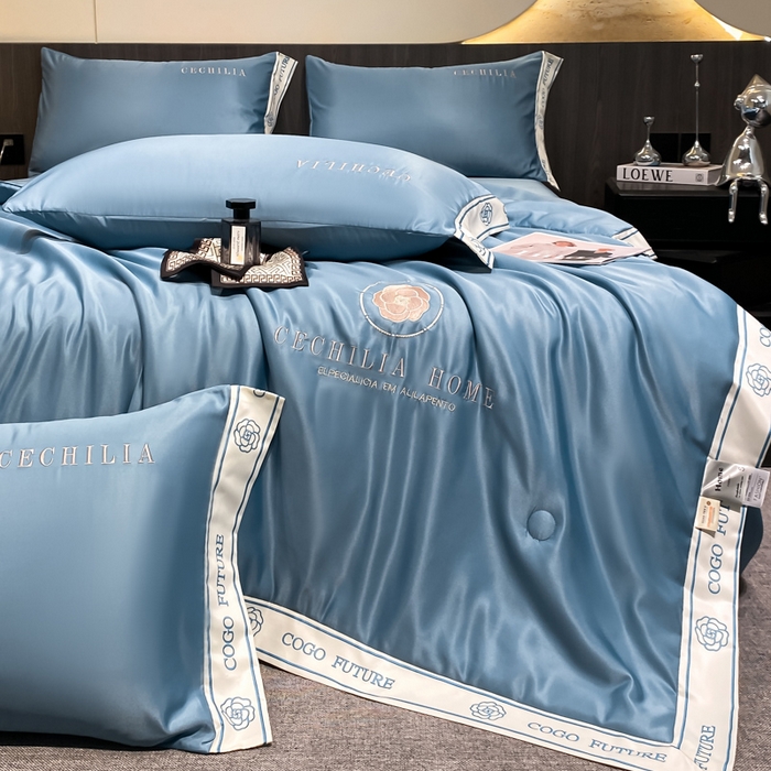 91家纺网 家纺一手货源 找家纺 2025新款 水洗真丝四件套-香蜜 香蜜-海水蓝