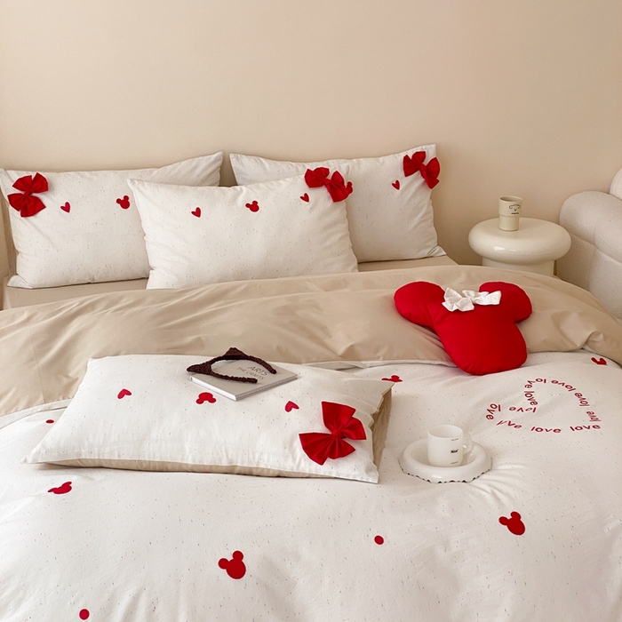 91家纺网 家纺一手货源 找家纺 朗莎 2024新款40S水洗棉四件套 爱心米奇