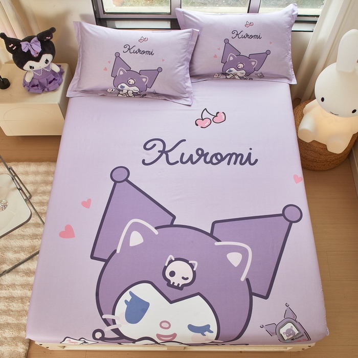 91家纺网 家纺一手货源 找家纺 蘭菲家纺 2024新款全棉大版三丽鸥卡通单床笠 库小咪