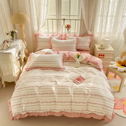 眠屿 2024新款40支全棉花边四件套 柔美花秀