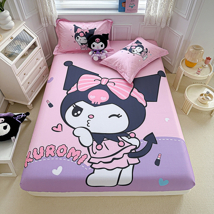 91家纺网 家纺一手货源 找家纺 蘭菲家纺 2024新款全棉大版三丽鸥卡通单床笠 公主酱小库