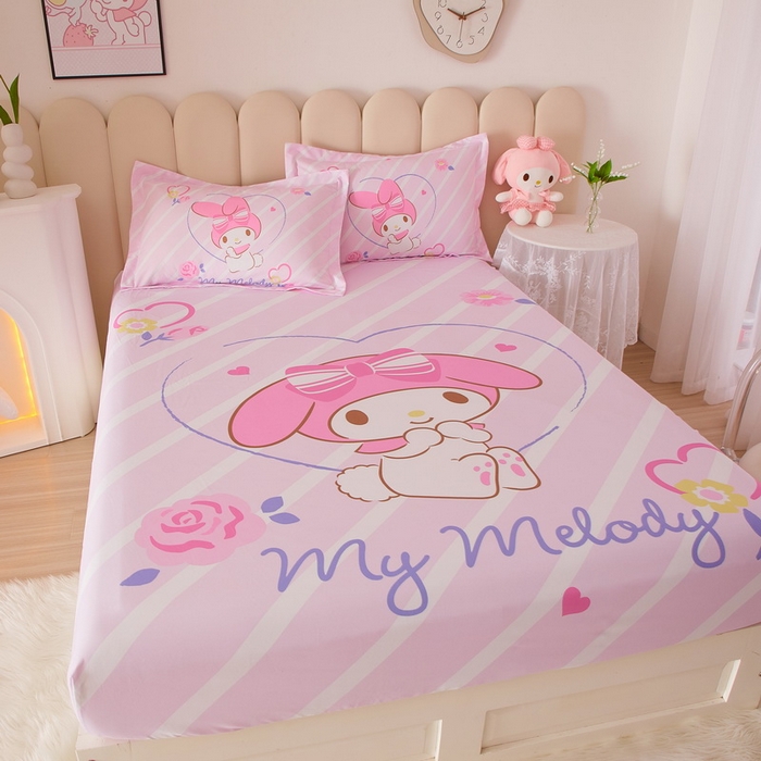 91家纺网 家纺一手货源 找家纺 蘭菲家纺 2024新款全棉大版三丽鸥卡通单床笠 天真